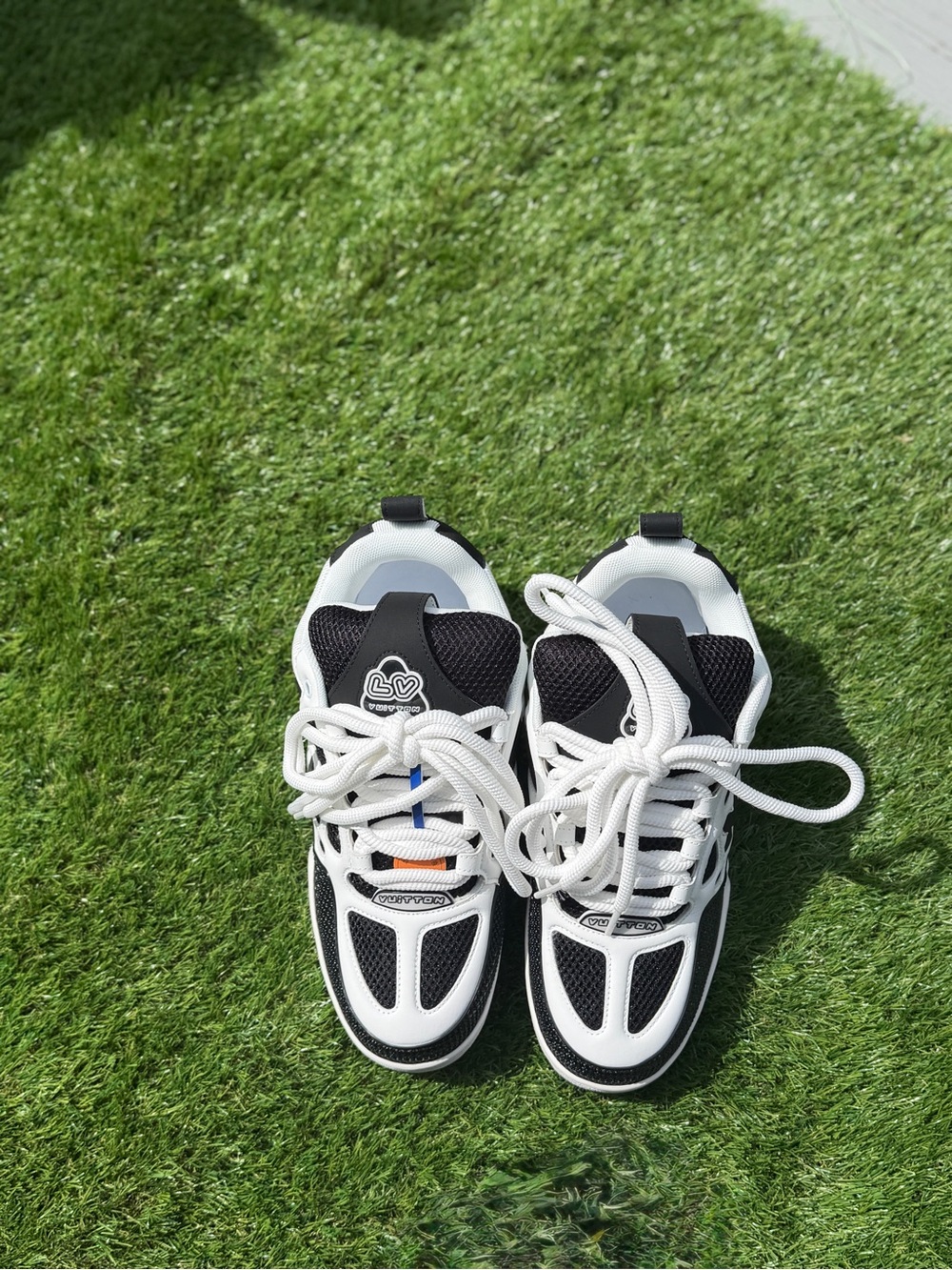 Louis Vuitton Kids Black, White & Blue Lace-Up Sneakers